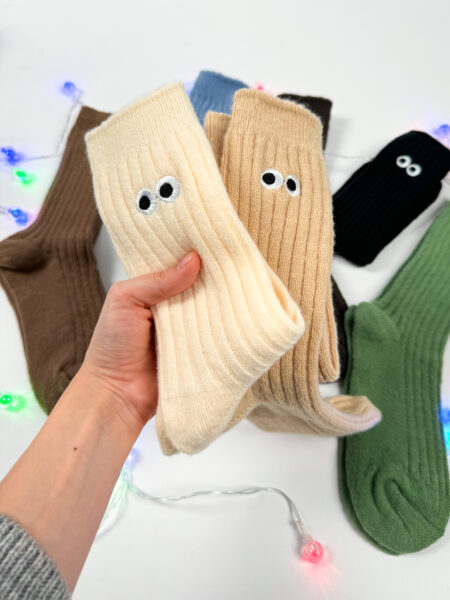 Chaussettes chaudes en laine de lapin avec yeux brodés
