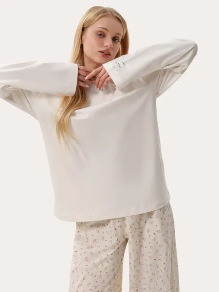 T-shirt oversize à manches longues couleur crème