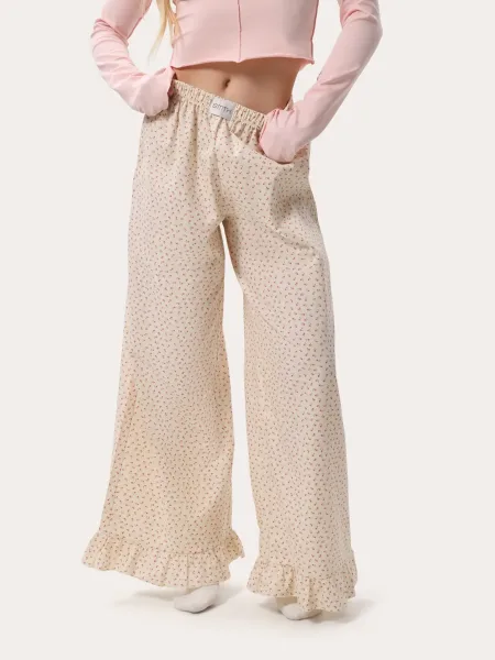 Pantalon léger à volants avec imprimé baies