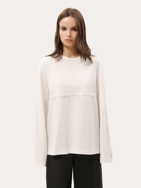T-shirt oversize blanc avec dentelle sur la poitrine