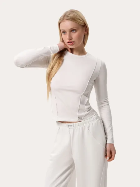 T-shirt manches longues slim couleur écru avec coutures