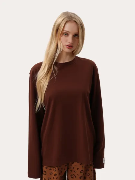 Oversize haut à manches longues en couleur chocolat