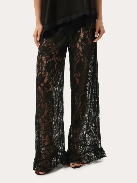 Pantalon noir en dentelle avec volants