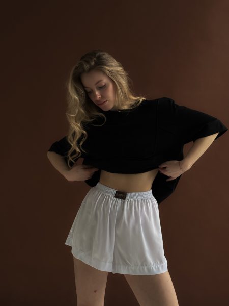 Shorts d’intérieur en soie blanche