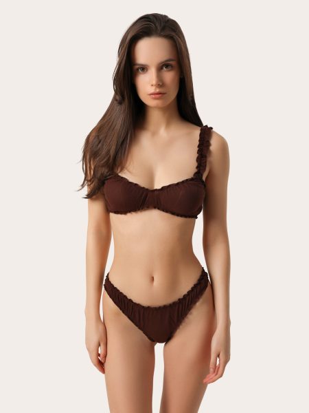 Délicat ensemble de lingerie en coton couleur chocolat