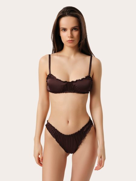 Ensemble en soie avec volants — marron chocolat