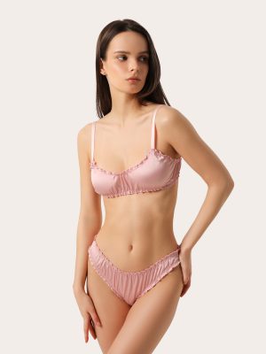 Ensemble de lingerie en soie avec volants — rose poudré