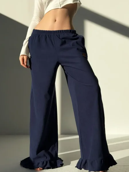 Pantalon chaud en peluche avec volants — bleu foncé