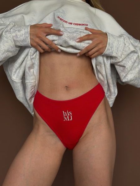 Culotte brésilienne rouge avec broderie « His MJ »