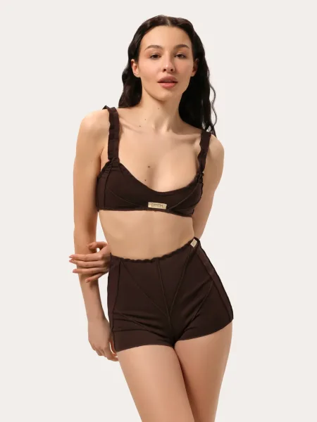 Ensemble en coton couleur chocolat foncé avec short