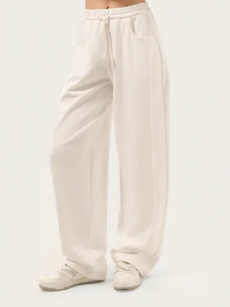 Pantalon wide leg couleur écru en molleton trois fils