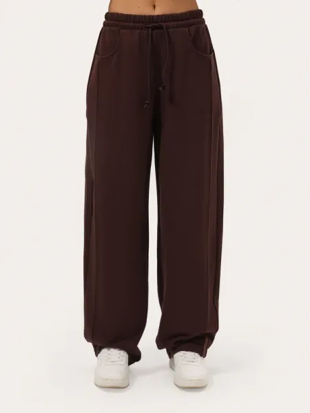 Pantalon wide leg couleur chocolat en molleton trois fils