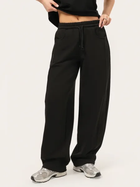 Pantalon wide leg noir en molleton trois fils