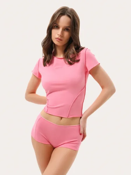 T-shirt slim en coton rose avec broderie logo