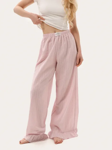 Pantalon d’été léger couleur poudre à volants