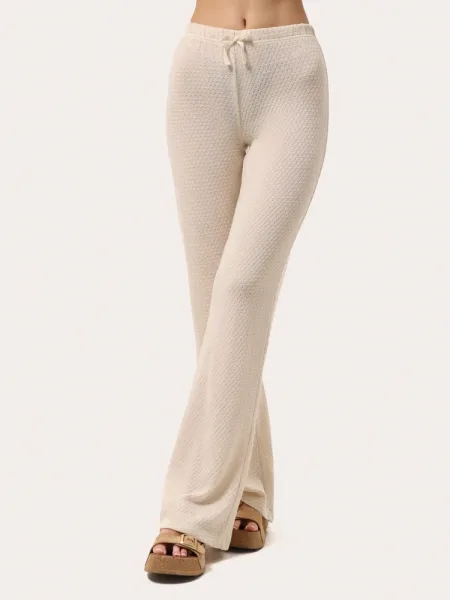 Pantalon évasé en maille beige