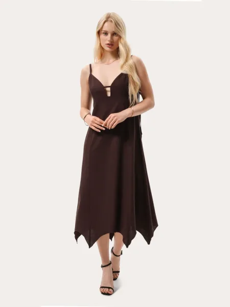 Robe midi en lin marron