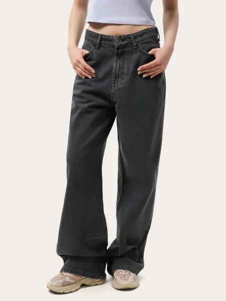 Jean femme wide leg gris
