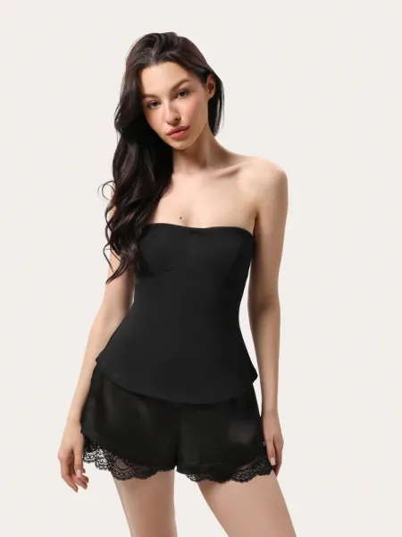 Top noir en coton sans bretelles