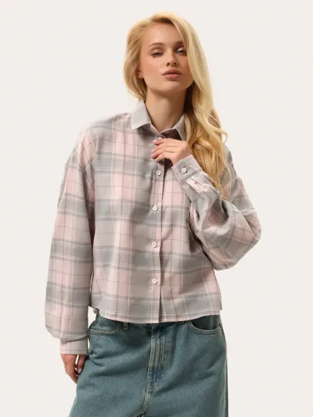 Chemise légère d’été à carreaux – rose et gris