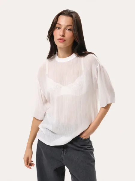 T-shirt oversize semi-transparent écru